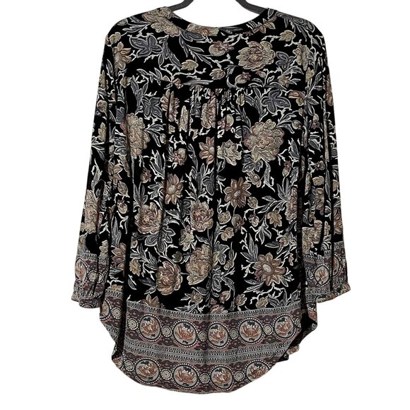Lucky Brand Womens Size L Black Floral Print Viscose Boho Top - Picture 3 of 9